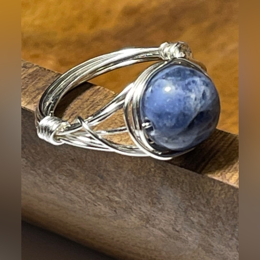 Sodalite Silver wire wrapped ring 8